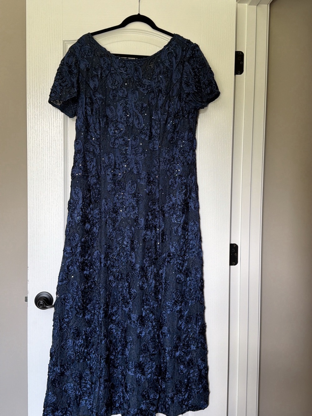Alex Evenings Navy Embroidered Beaded Maxi Dress